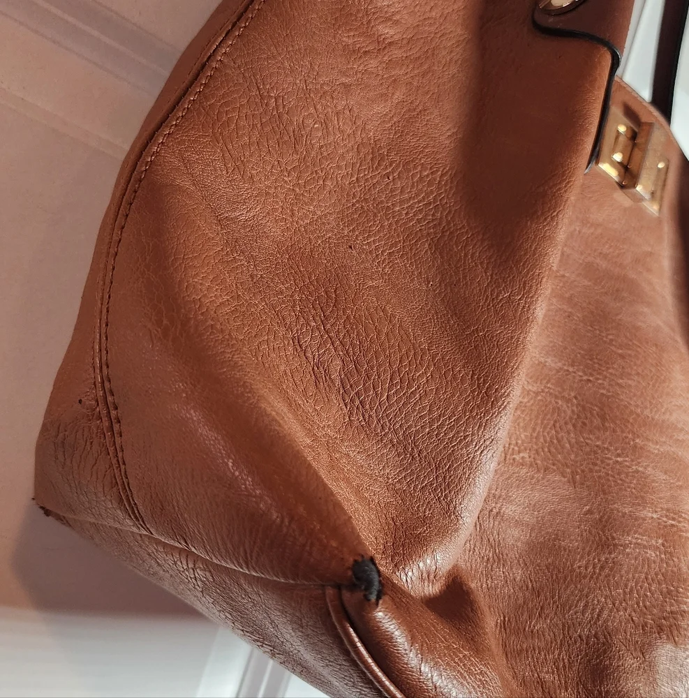 Kathy Ireland Chesnut Brown Faux Leather Shoulder Bag Minor Flaws
